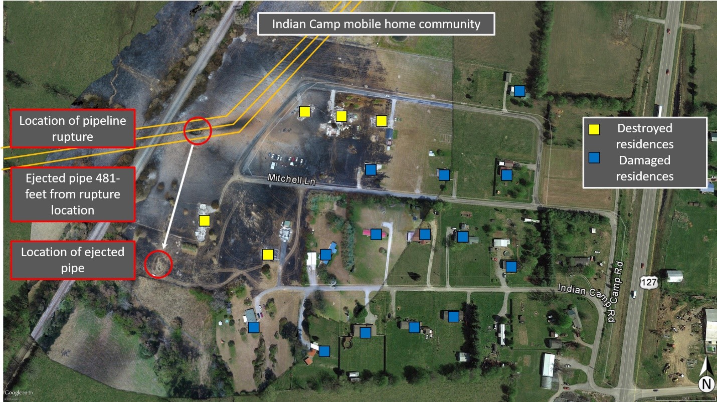 photo illustration shows the post-rupture aerial view of the accident area.