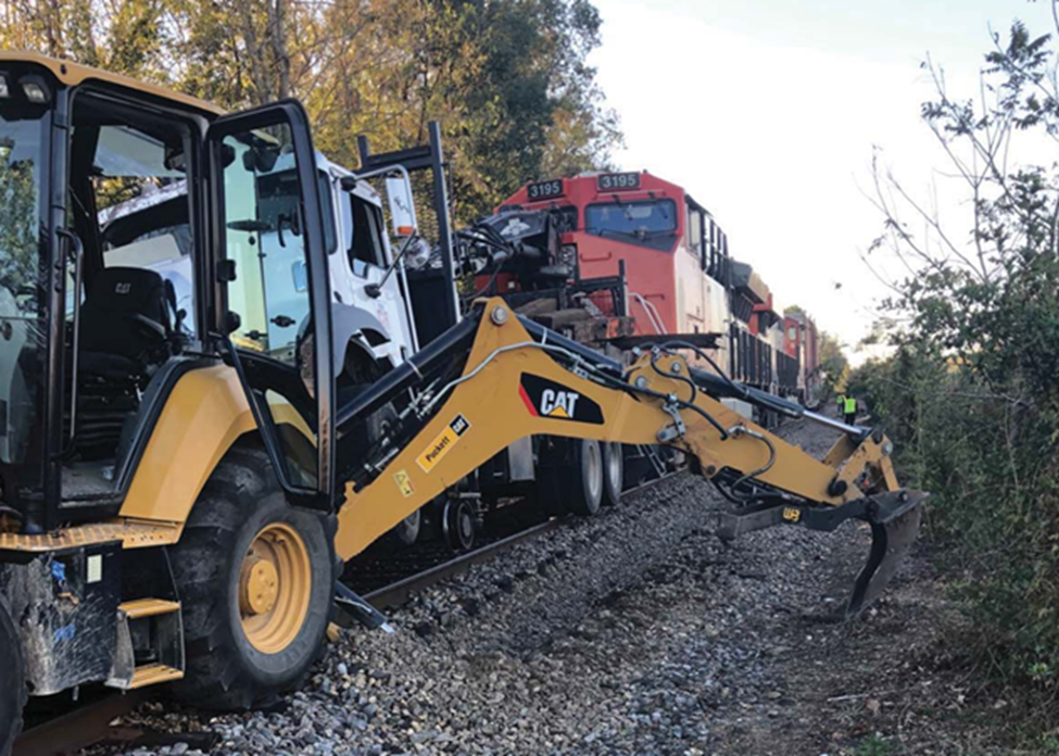 (This photo, taken on November 17, 2020, shows the On-track maintenance equipment and striking train after the collision near Pr