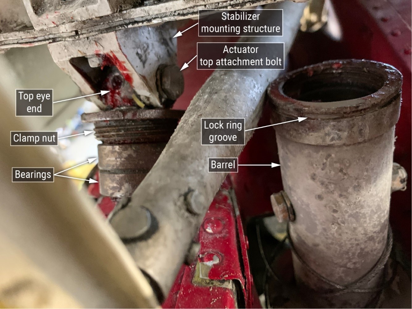 Clamp nut and barrel separation on accident airplane. 