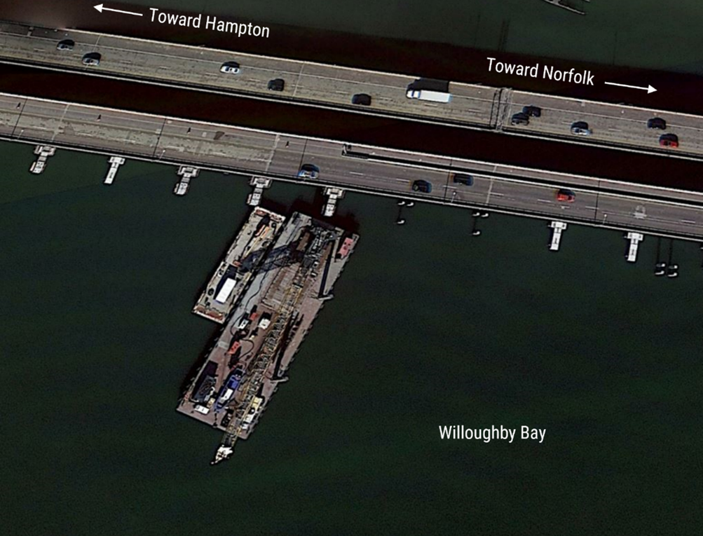 Google Earth image of Carolyn Skayes near the Hampton Roads Bridge-Tunnel in November 2021