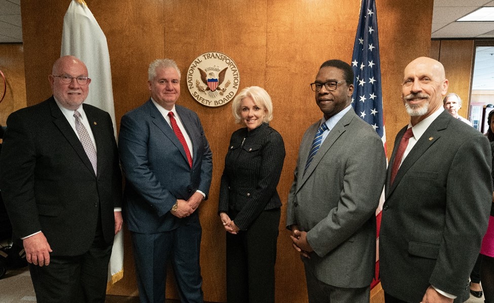(In this picture, NTSB five-member board, Tom Chapman, J. Todd Inman (left), Jennifer Homendy (center), Alvin Brown, Michael Gra