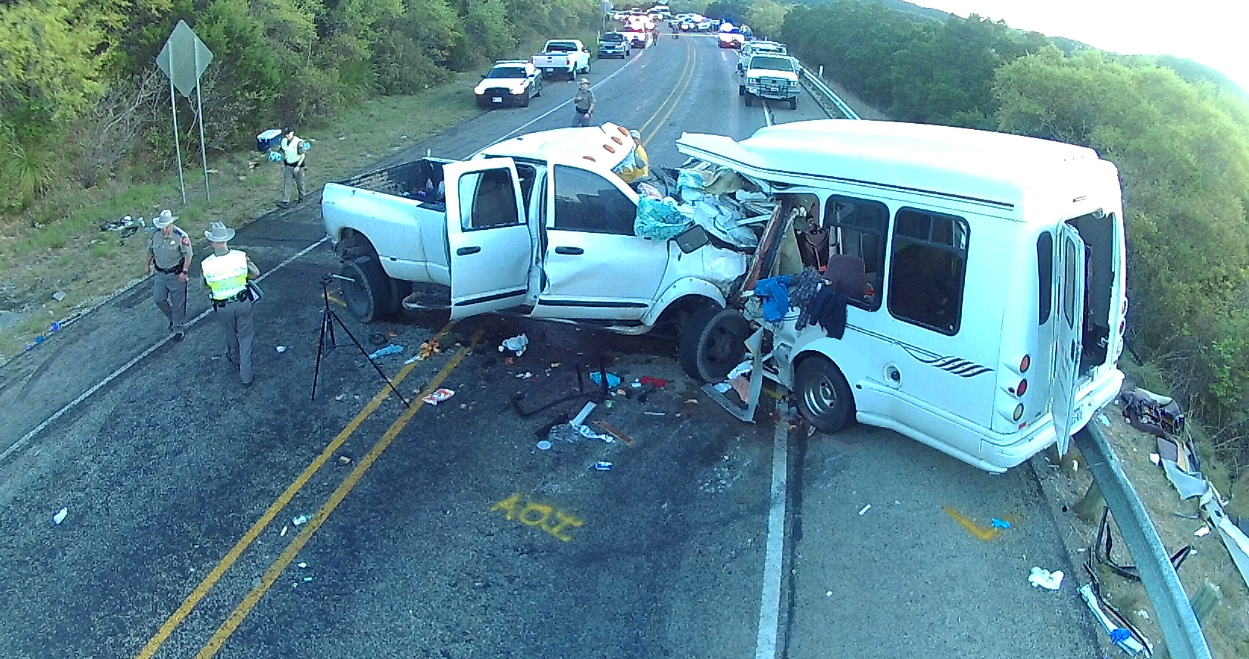 Photo of southbound view of accident vehicles at final rest.