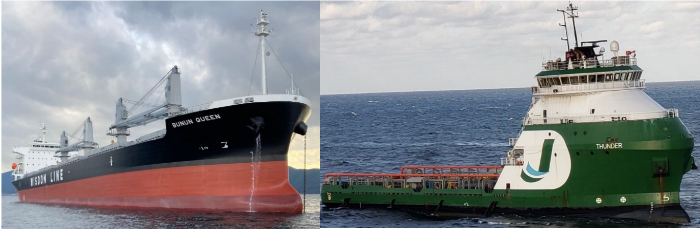 Left: Bunun Queen before the casualty. (Source: Wisdom Marine International) Right: Thunder at sea before the casualty. (Source: