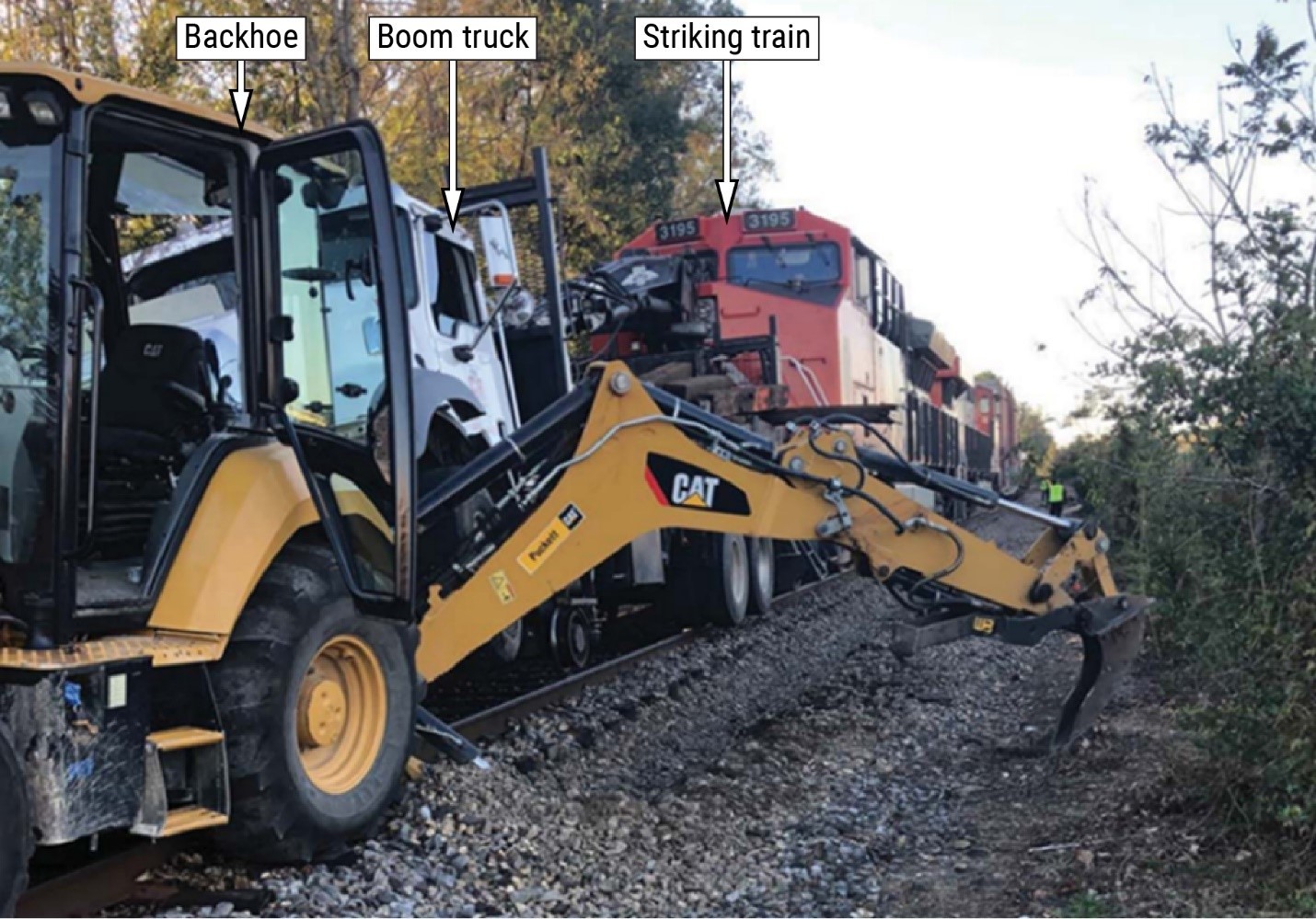  On-track maintenance equipment and striking train after the collision