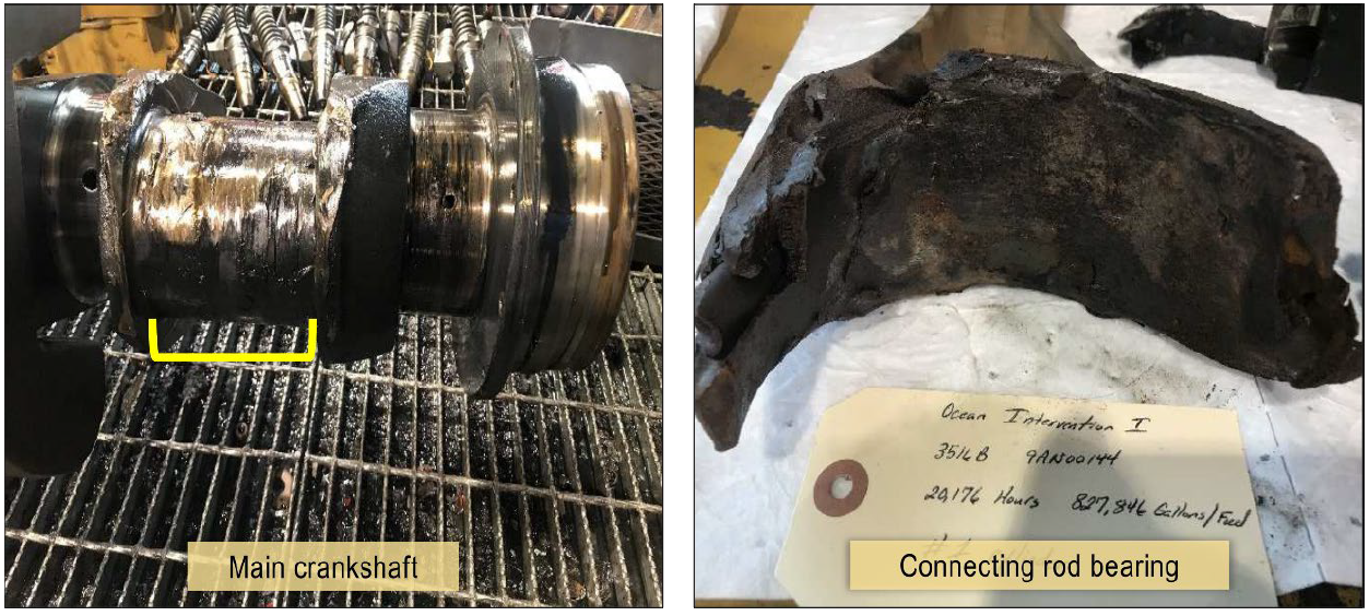 Photo of the damaged area of the main crankshaft of the number 3 diesel generator and number one connecting rod.